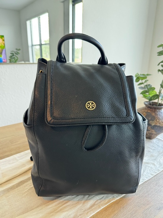 Tory Burch Black Pebbled Leather Backpack Bag Purse s-l400.jpg main image 2